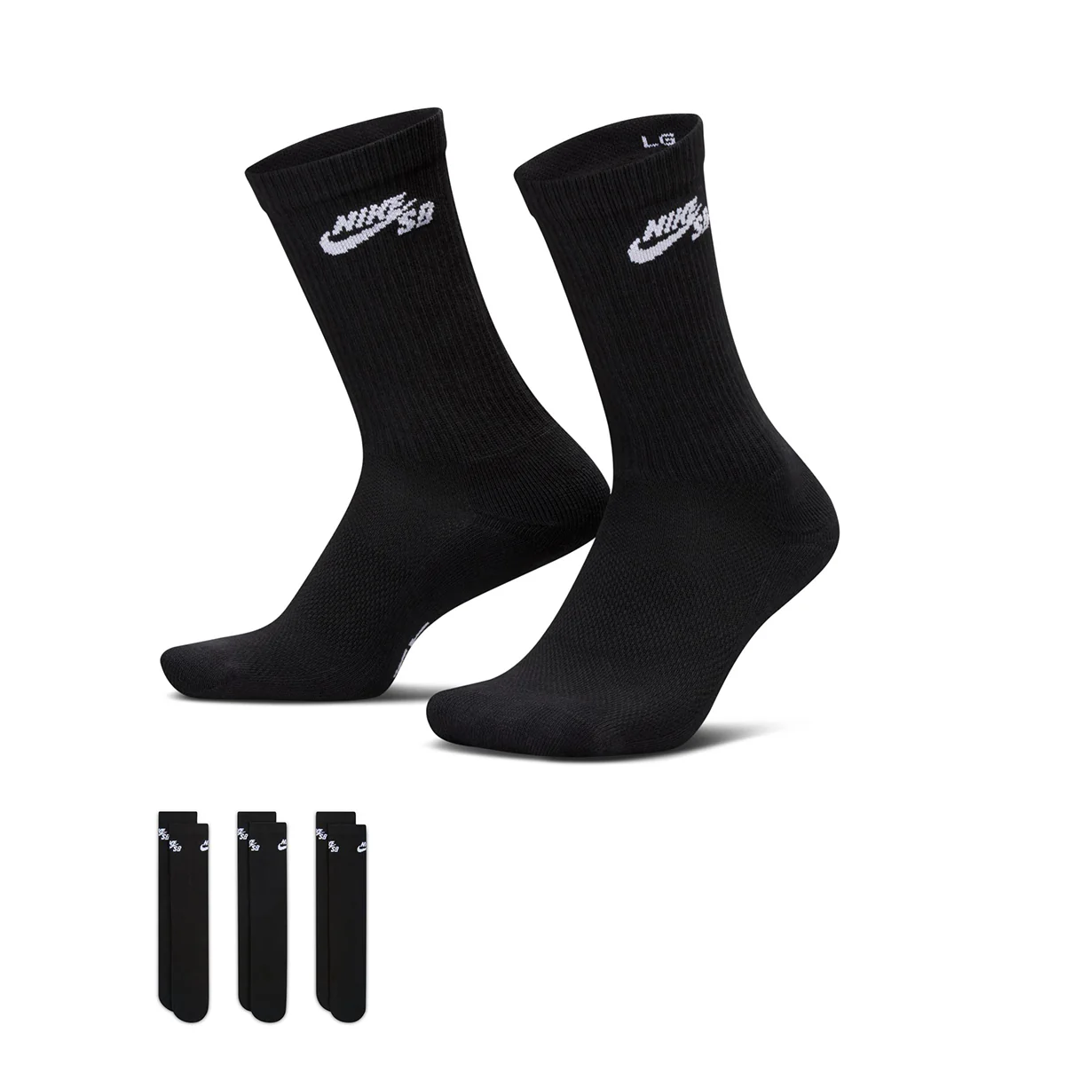 Nike SB Everyday Elevated 3-Pack Crew Sock - Black - Image 2